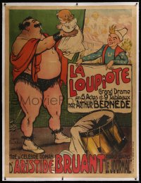2a128 LA LOUPIOTE linen 47x62 French stage poster 1900s great d'apres Francisque Poulbot circus art!