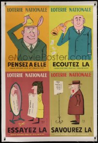2a132 LOTERIE NATIONALE linen 31x40 French special poster 1961 contains 4 different posters by Piem!