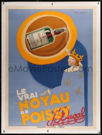 2a142 NOYAU DE POISSY linen 46x63 French advertising poster 1930s apricot liqueur art by Feuillie!