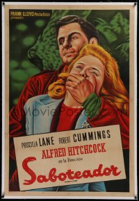 2b092 SABOTEUR linen Argentinean 1942 Hitchcock, different art of Cummings w/hand over Lane's mouth!