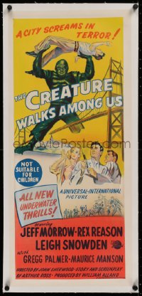 2b096 CREATURE WALKS AMONG US linen Aust daybill 1956 art of monster attacking by Golden Gate Bridge!