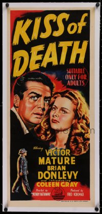 2b099 KISS OF DEATH linen Aust daybill 1947 cool art of Victor Mature & Gray, film noir classic!