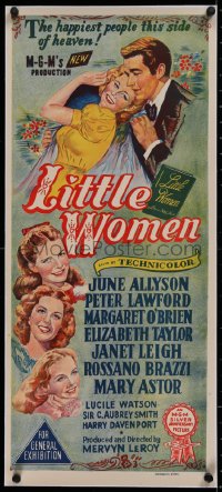 2b100 LITTLE WOMEN linen Aust daybill 1949 Allyson, Liz Taylor, Lawford, Leigh, O'Brien, very rare!