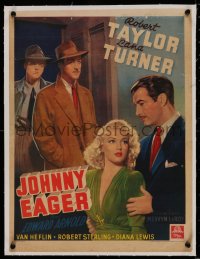 2b192 JOHNNY EAGER linen Belgian 1948 different art of sexy Lana Turner & Robert Taylor, rare!