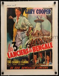 2b195 LIVES OF A BENGAL LANCER linen Belgian R1940s different full-length artwork of Gary Cooper!