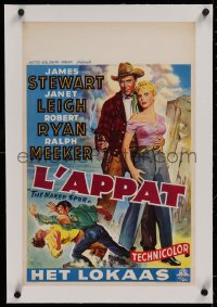 2b200 NAKED SPUR linen Belgian 1953 different art of James Stewart protecting sexy Janet Leigh!