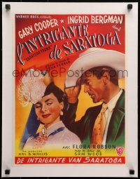 2b211 SARATOGA TRUNK linen Belgian 1940s different art of Gary Cooper tipping hat at Ingrid Bergman!