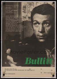 2b086 BULLITT linen East German 16x23 1977 great c/u of Steve McQueen, Peter Yates car chase classic!