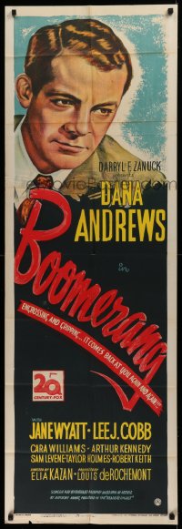 2b026 BOOMERANG English door panel 1947 c/u art of Dana Andrews, Elia Kazan film noir, ultra rare!