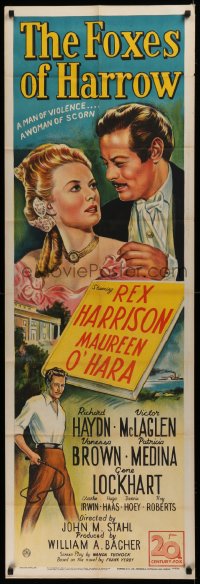 2b027 FOXES OF HARROW English door panel 1947 different art of Rex Harrison & Maureen O'Hara, rare!