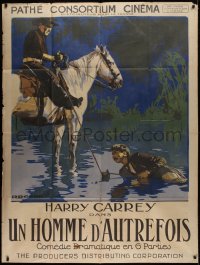 2b020 FLAMING FORTIES French 1p 1926 art of cowboy Harry Carey on horse lassos bad guy, ultra rare!