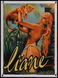 2b169 LIANE JUNGLE GODDESS linen French 23x31 1957 art of 16 year-old Marion Michael, ultra rare!