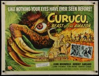 2b262 CURUCU, BEAST OF THE AMAZON linen style A 1/2sh 1956 Universal monster art by Reynold Brown!