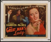 2b268 GREAT MAN'S LADY linen style B 1/2sh 1941 Barbara Stanwyck marries Joel McCrea, rare!
