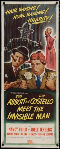 2b225 ABBOTT & COSTELLO MEET THE INVISIBLE MAN linen insert 1951 great art of Bud & Lou w/monster!
