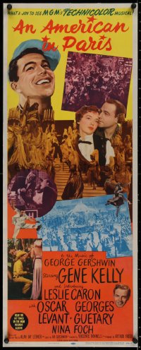 2b226 AMERICAN IN PARIS linen insert 1951 different montage of Gene Kelly & Leslie Caron dancing!