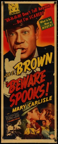 2b228 BEWARE SPOOKS linen insert 1939 is Joe E. Brown man or mouth?, Mary Carlisle, haunted house!