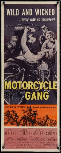 2b238 MOTORCYCLE GANG linen insert 1957 Anne Neyland is wild & wicked and living with no tomorrow!