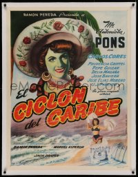 2b106 EL CICLON DEL CARIBE linen Mexican poster 1950 Gomez art of Maria Antonieta Pons & dancer!
