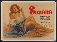 2b115 SUSANA linen Mexican poster 1951 Luis Bunuel, best art of sexy bad girl Rosita Quintana!