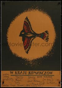 2b125 COMANCHEROS linen Polish 23x33 1965 John Wayne, directed by Michael Curtiz, Flisak bird art!