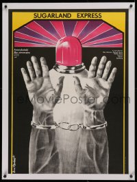 2b130 SUGARLAND EXPRESS linen Polish 23x32 1975 Steven Spielberg, surreal Mulas art of police siren!