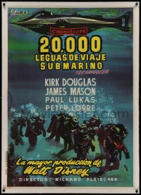 2b102 20,000 LEAGUES UNDER THE SEA linen Spanish 1955 Jules Verne classic, MCP art of divers, rare!