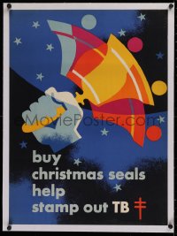 2b381 BUY CHRISTMAS SEALS HELP STAMP OUT TB linen 19x26 special poster 1949 colorful bell ringer art!
