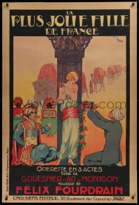 2b373 LA PLUS JOLIE FILLE DE FRANCE linen 32x47 French stage poster 1920s Candido de Faria art!
