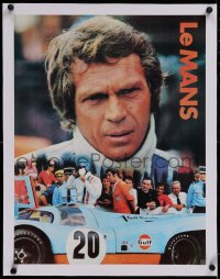 2b391 LE MANS linen 17x22 special poster 1971 Gulf Oil, close up of race car driver Steve McQueen!