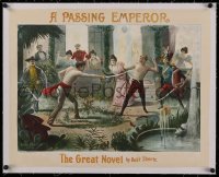 2b382 PASSING EMPEROR linen 19x24 special poster 1898 Archie Gunn art of men sword fighting!