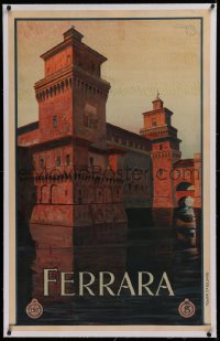2b317 FERRARA linen 26x41 Italian travel poster 1920s Mario Borgoni art of Castello Estense, rare!