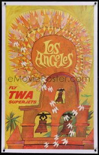 2b307 TWA LOS ANGELES linen 25x41 travel poster 1960s Southern California, Klein art, superjets!