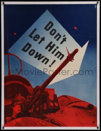 2b348 DON'T LET HIM DOWN linen 30x40 WWII war poster 1942 Beall art of WWII soldier in gun turret!