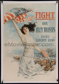 2b338 FIGHT OR BUY BONDS linen 20x30 WWI war poster 1917 striking Howard Chandler Christy art, rare!