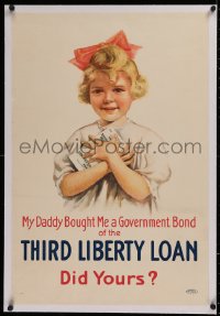 2b342 THIRD LIBERTY LOAN linen 20x30 WWI war poster 1917 her daddy bought her a government bond!