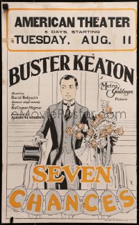2b061 SEVEN CHANCES WC 1925 great R art of would-be groom Buster Keaton in chapel holding bouquet!
