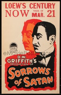 2b064 SORROWS OF SATAN WC 1926 D.W. Griffith, different art of Satan Adolphe Menjou, very rare!