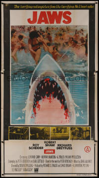 2c383 JAWS Indian 3sh 1975 great completely different art of bloody shark by terrified beachgoers!