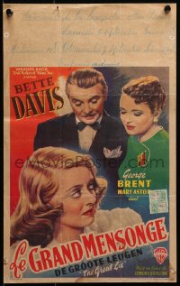2c449 GREAT LIE Belgian 1948 different image of Bette Davis, Mary Astor & George Brent, rare!