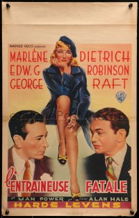 2c457 MANPOWER Belgian 1948 art of Marlene Dietrich between George Raft & Edward G. Robinson!