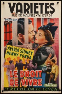 2c476 YOU ONLY LIVE ONCE Belgian R1950s Fritz Lang, Henry Fonda, Sylvia Sidney, different & rare!