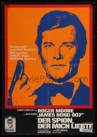 2c396 SPY WHO LOVED ME red/orange German 1977 Roger Moore as James Bond 007 + Seiko wristwatch ad!