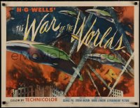 2c003 WAR OF THE WORLDS style B 1/2sh 1953 HG Wells, George Pal, superb warships art, ultra rare!
