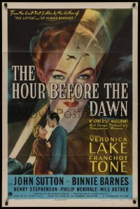 2c127 HOUR BEFORE THE DAWN 1sh 1944 huge close up of Nazi spy Veronica Lake in spotlight & w/Tone!