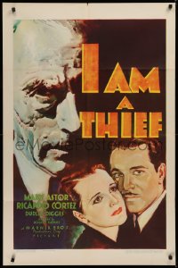 2c129 I AM A THIEF 1sh 1934 art of Mary Astor & Ricardo Cortez w/looming Dudley Digges, ultra rare!
