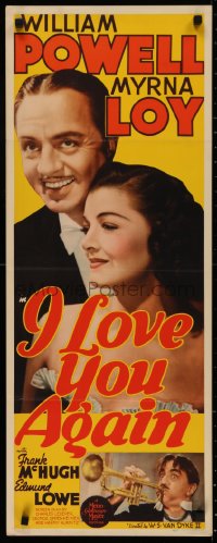 2c078 I LOVE YOU AGAIN insert 1940 William Powell with Myrna Loy & playing trumpet, ultra rare!