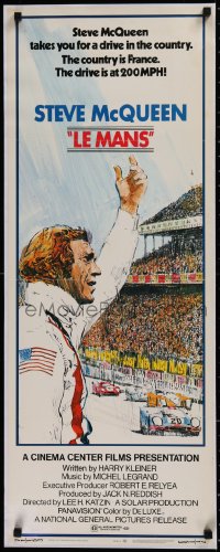 2c081 LE MANS insert 1971 classic Tom Jung artwork of race car driver Steve McQueen waving at fans!