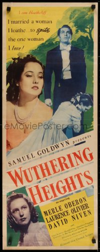 2c104 WUTHERING HEIGHTS insert 1939 Laurence Olivier is torn with desire for Merle Oberon, rare!
