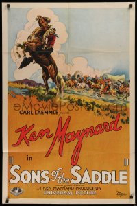 2c143 SONS OF THE SADDLE 1sh 1930 art of cowboy Ken Maynard on his rearing horse Tarzan, very rare!